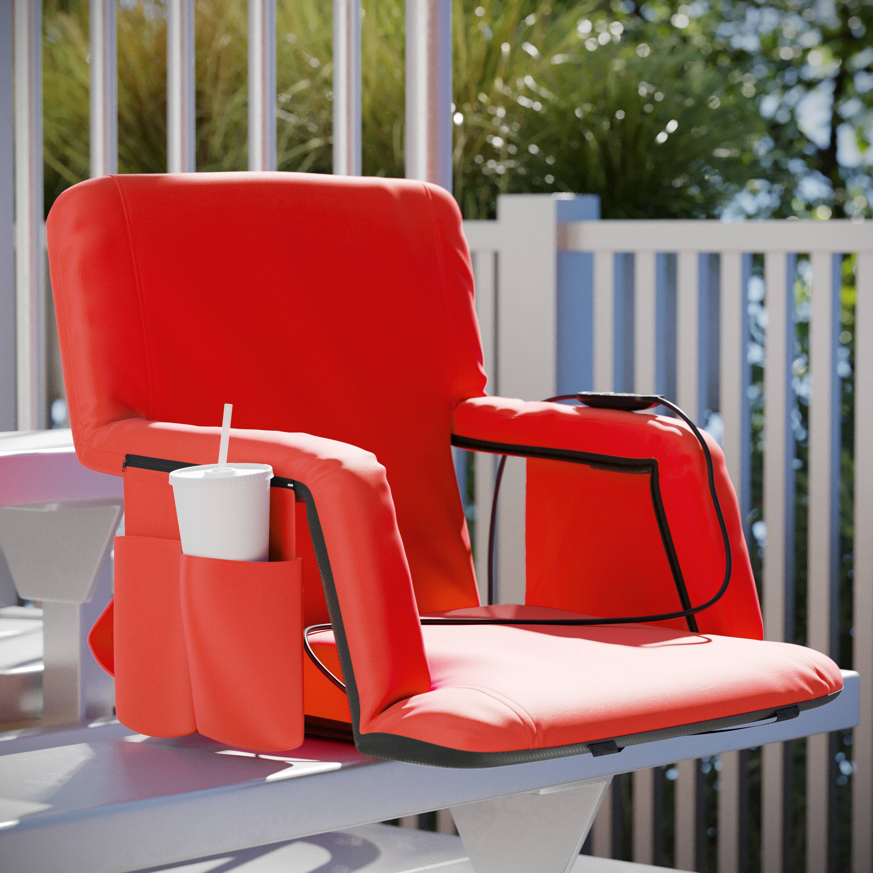 Alt View 1. Flash Furniture - Malta Red Portable Heated Reclining Stadium Chair with Armrests, Heated Padded Back & Heated Seat with Dual Storage Pock - Red.
