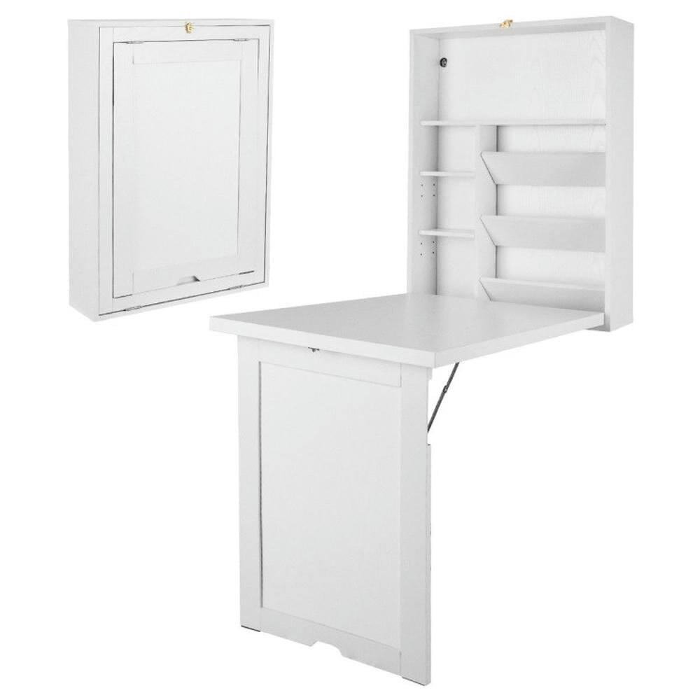 Alt View 5. Pefilos - Wall Mounted Fold-Out Convertible Floating Desk Space Saver-White, Office Furniture, Portable Desk for Home & Office - White.