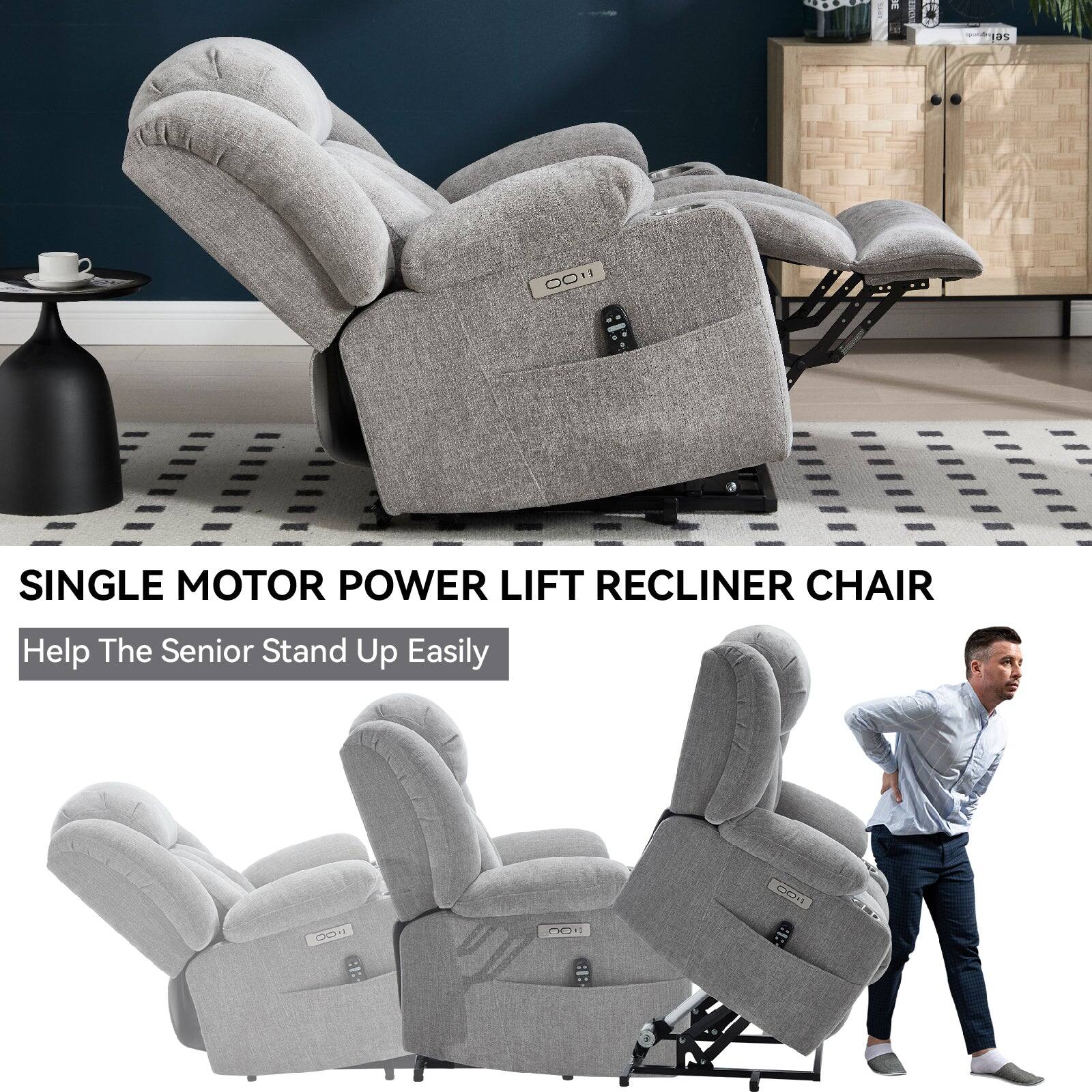SINGLE MOTOR POWER LIFT RECLINER CHAIR  
Help The Senior Stand Up Easily