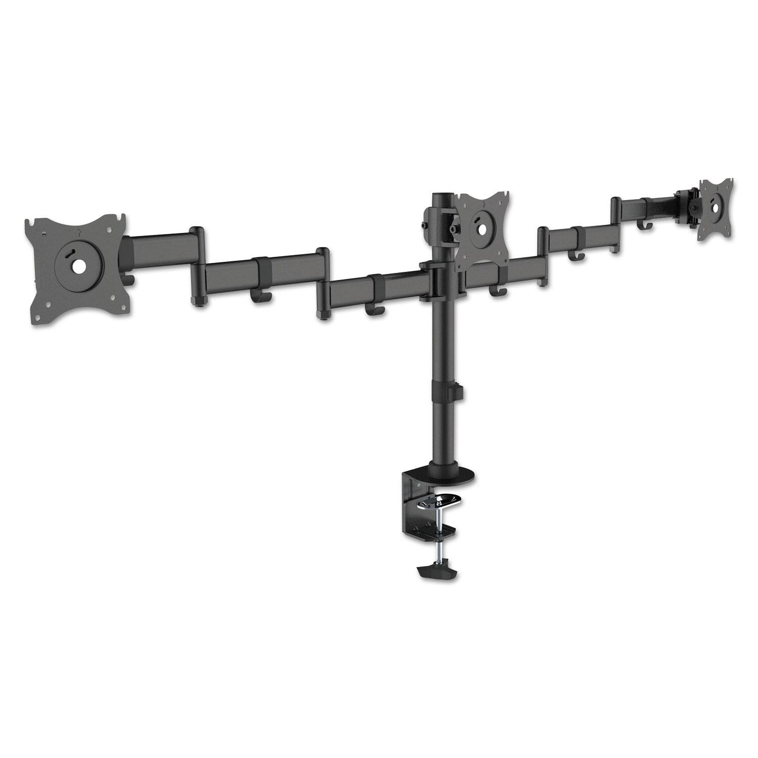 Front. KanTek - Articulating Triple Monitor Arms, For 13" To 27" Monitors, 360 Deg Rotation, 45 Deg Tilt, 180 Deg Pan, Black - Black.