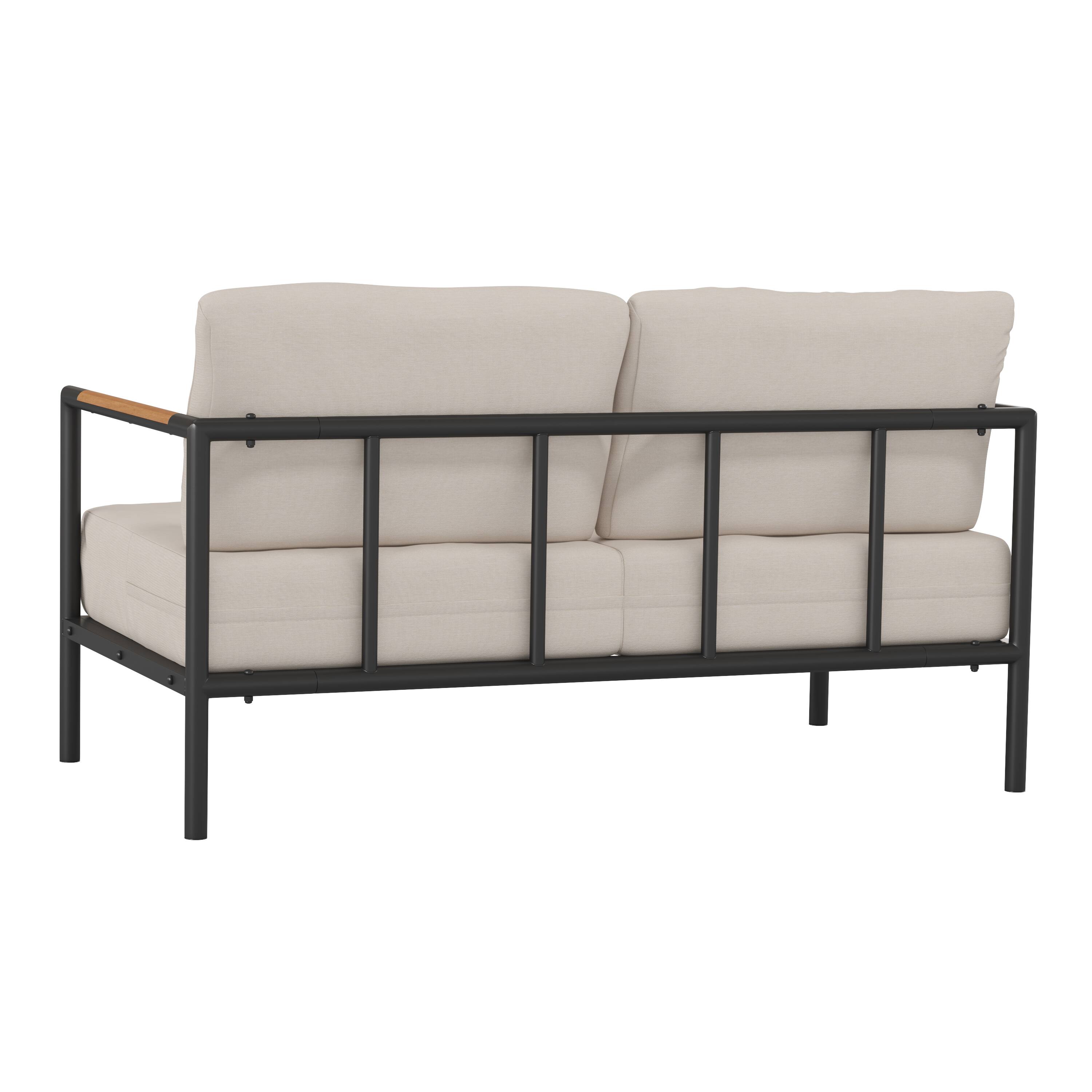 Alt View 5. Emma + Oliver - Aluminum Frame Loveseat with Teak Arm Accents and Plush Cushions - Beige.