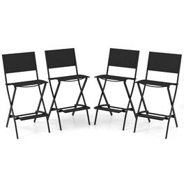 Costway - Set of 4 Outdoor Bar Chair Folding Bar Height Stool with Metal Frame - Black