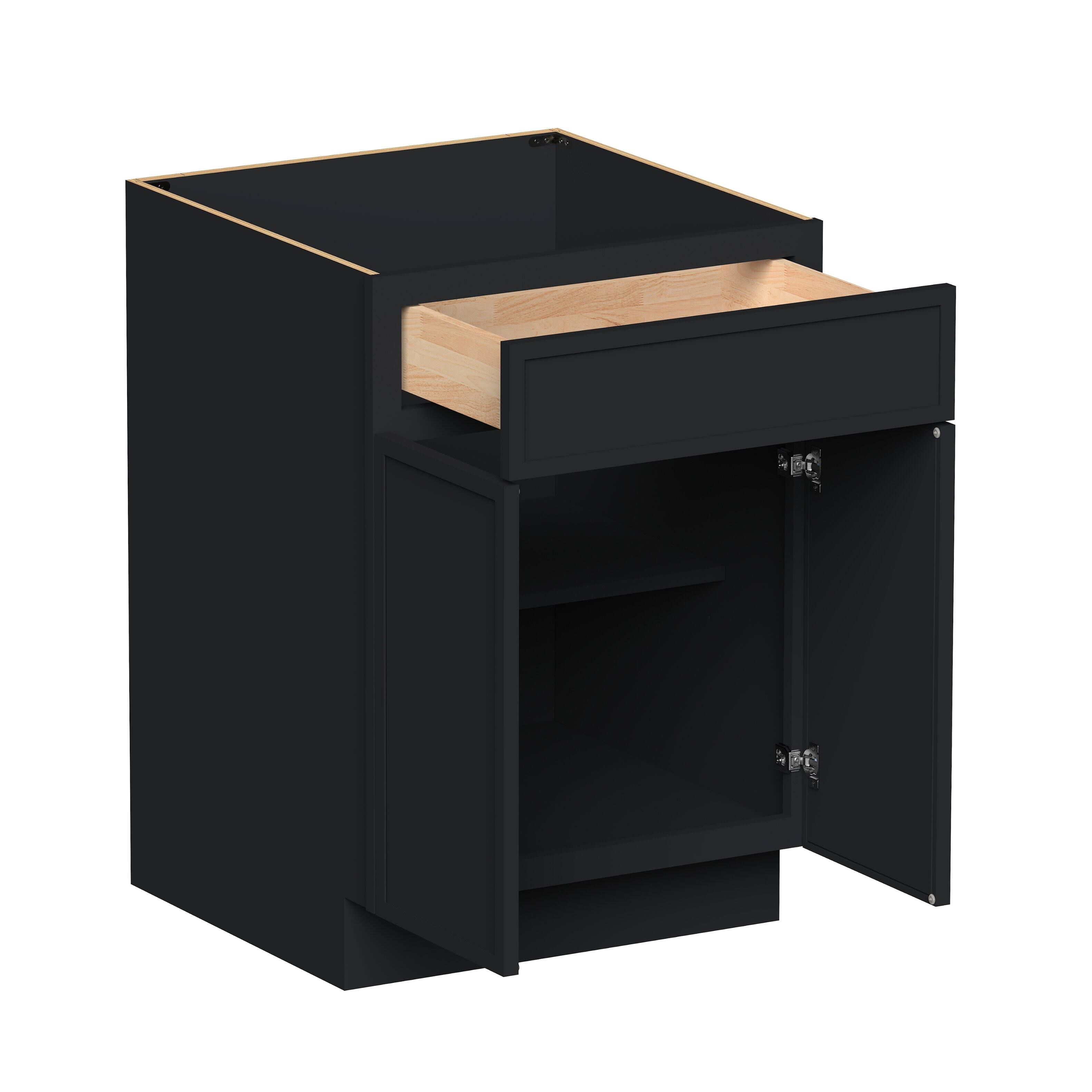Angle. Boyel Living - 24-in W x 34.5-in H x 24-in D Shaker RTA Kitchen Base Cabinet with Soft-Close - Black.