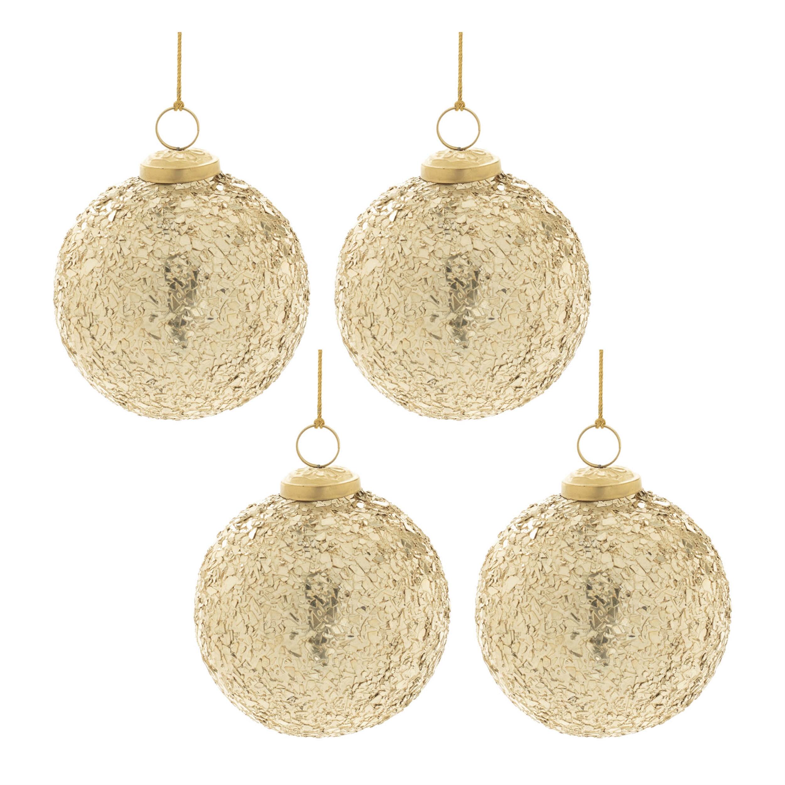 Left. BreeBe - Mosaic Glass Ball Ornament (Set of 4) - Gold.