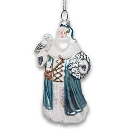 OrnamentallyYou - Arctic Whispers Santa Glass Christmas Ornament Snowy Winter Theme with Light Blue Robe - Multi-colored