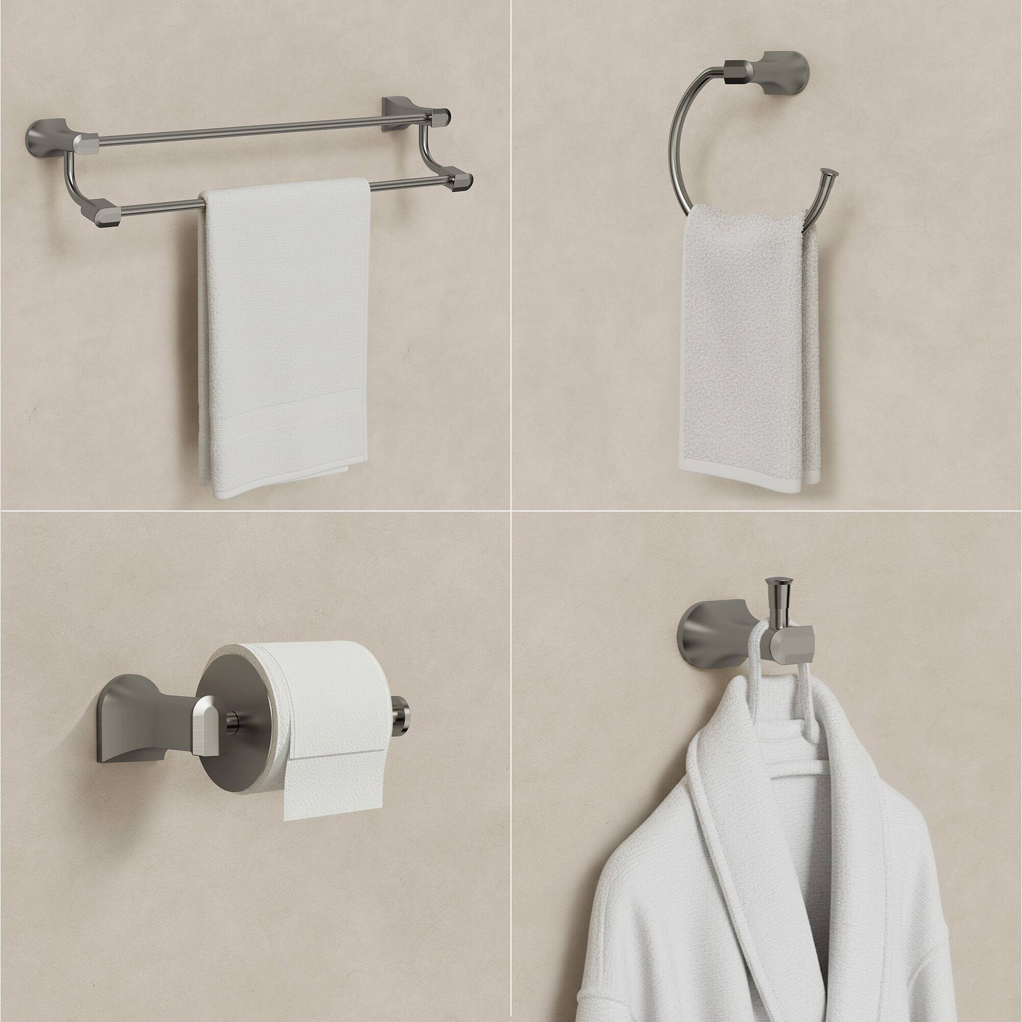 Angle. GRANDJOY - 4-Piece Bathroom Hardware Set with 23-Inch Double Towel Bar Stainless Steel Wall Mount - Brushed Nickel.