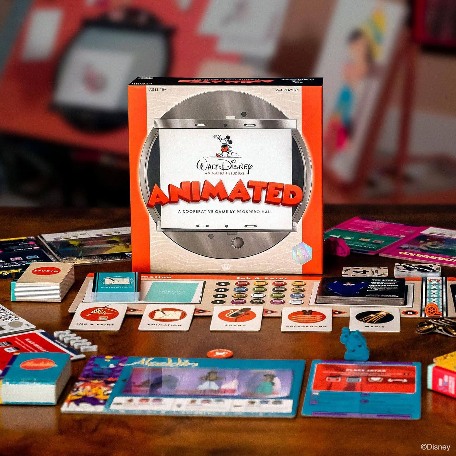 AGES 10+  
2-4 PLAYERS  

Walt Disney Animation Studios  
ANIMATED  
A COOPERATIVE GAME BY PROSPERO HALL  

INK & PAINT  
ANIMATION  
BACKGROUND  
PALETTE  

©Disney