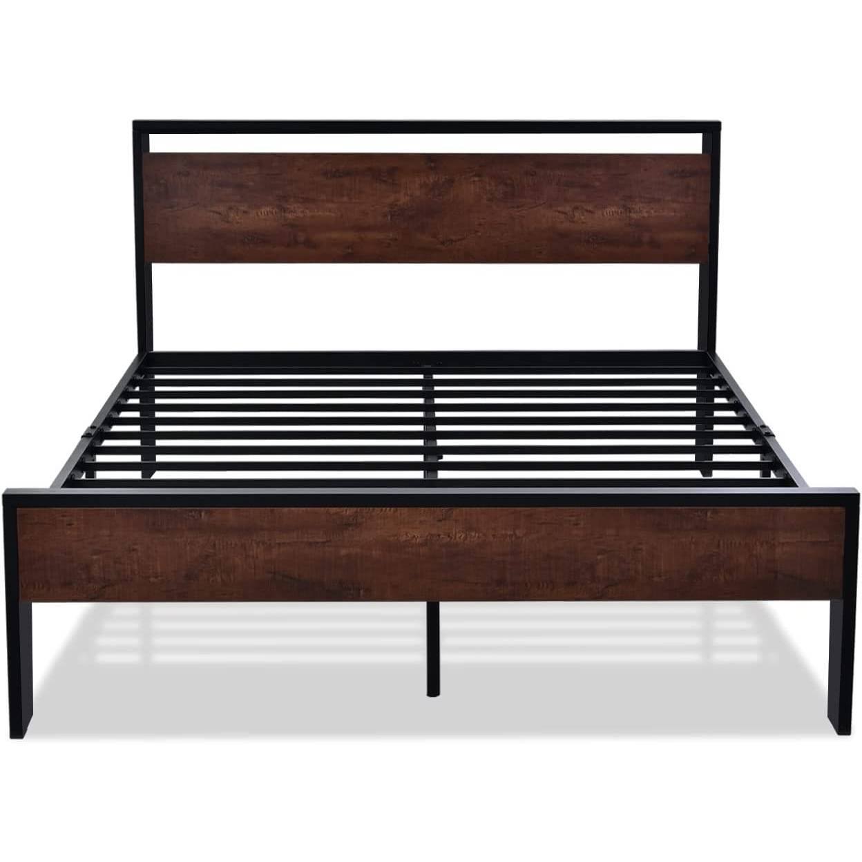 Left. Hivvago - Hivvago King Metal Platform Bed Frame with Mahogany Wood Panel Headboard Footboard - Brown.