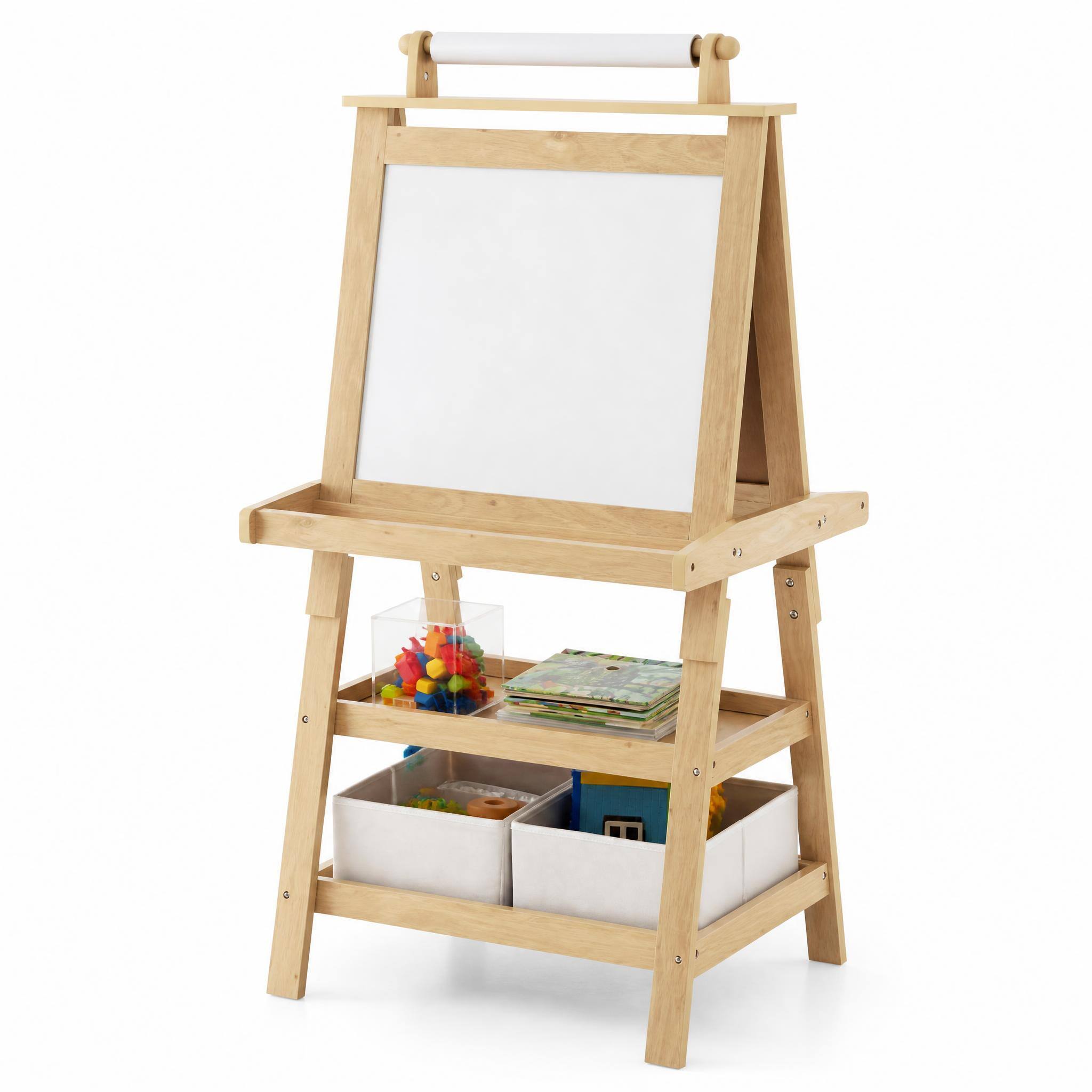 Alt View 8. Costway - Costway Kids Art Easel Double Sided Chalkboard Magnetic Whiteboard with Storage Tray - Natural.