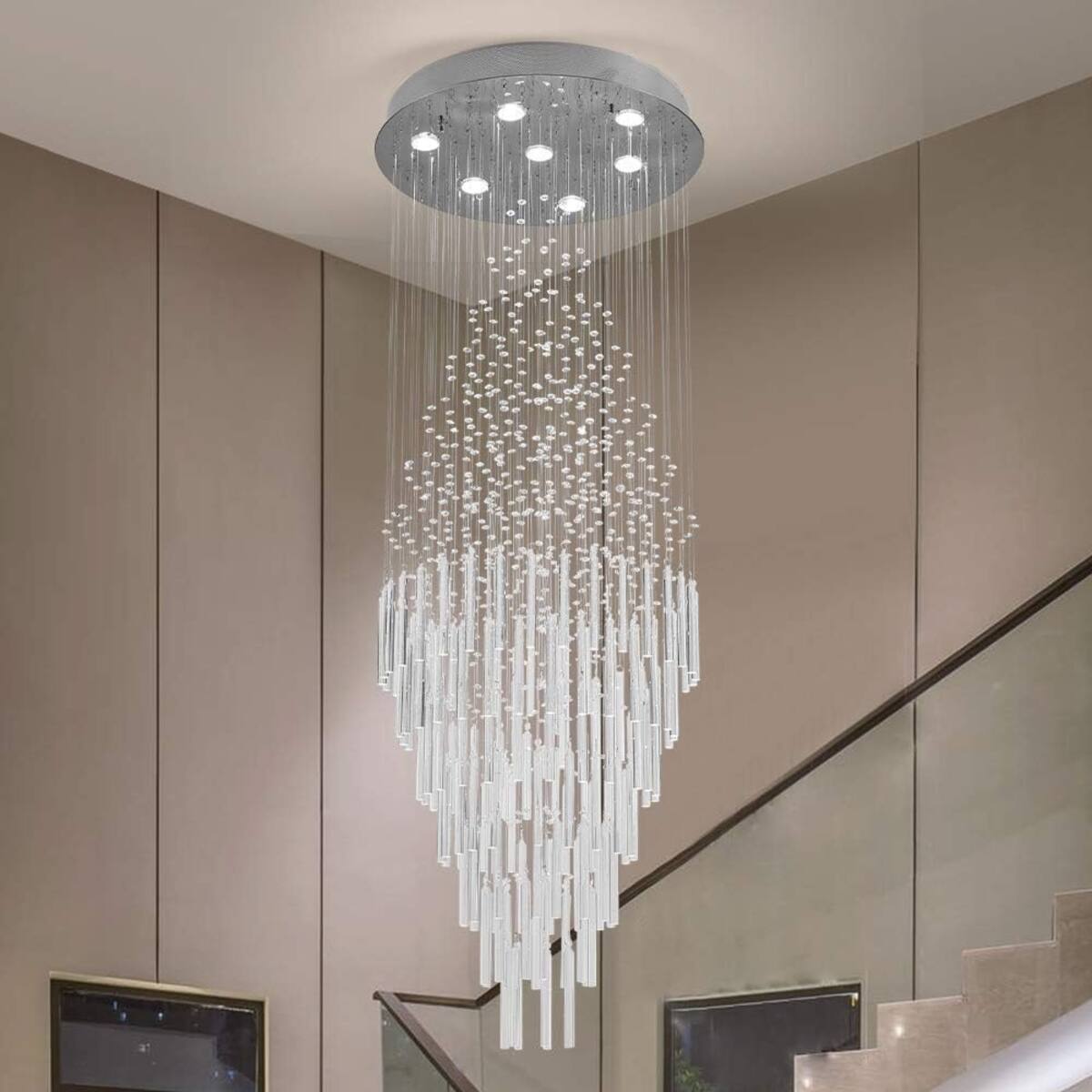 Alt View 1. Loheer - Loheer 64.5 Inch Crystal Raindrop Chandelier, 7 Light Modern Flush Mount Ceiling Fixture, Nickel.