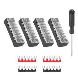 Unique Bargains - Screw Terminal Block 6 Positions, Dual Row, 600V 25A, with Screwdriver & Terminals, 4 Sets - Black