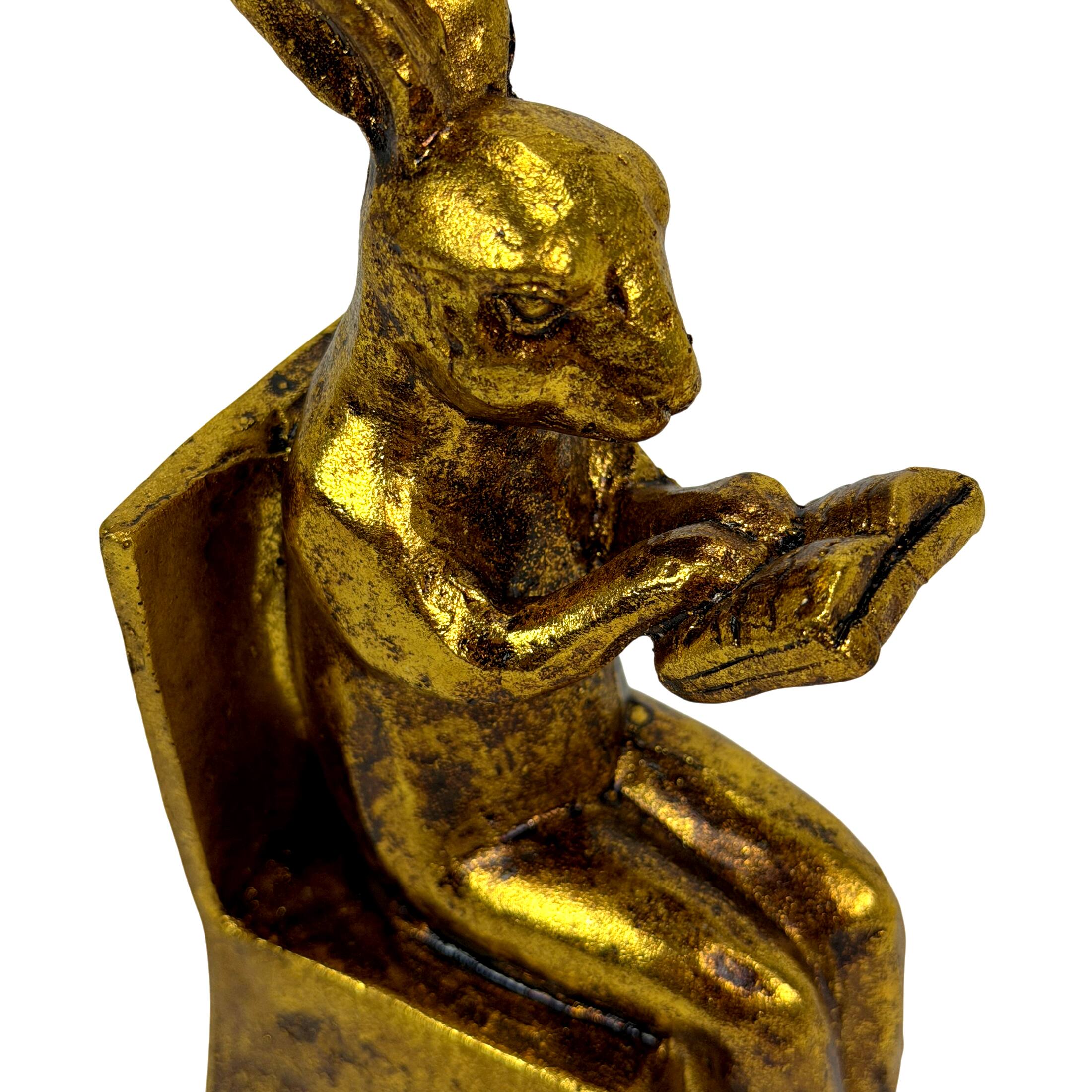 Alt View 9. Things2Die4 - Antique Gold Rabbit Bookends Set of 2 Resin Bookworm Decor 6.75 Inch - Gold.