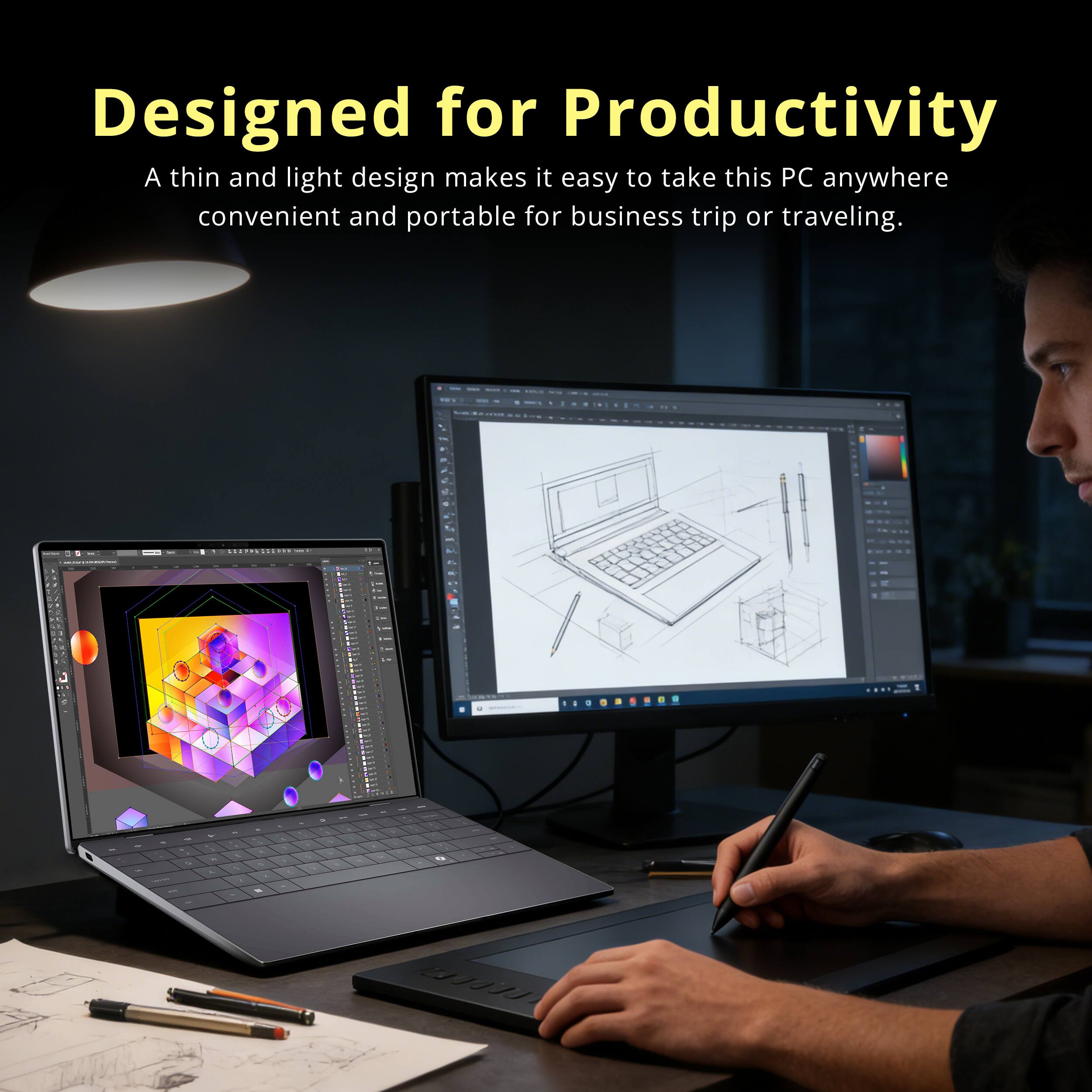 Designed for Productivity

A thin and light design makes it easy to take this PC anywhere convenient and portable for business trips or traveling.