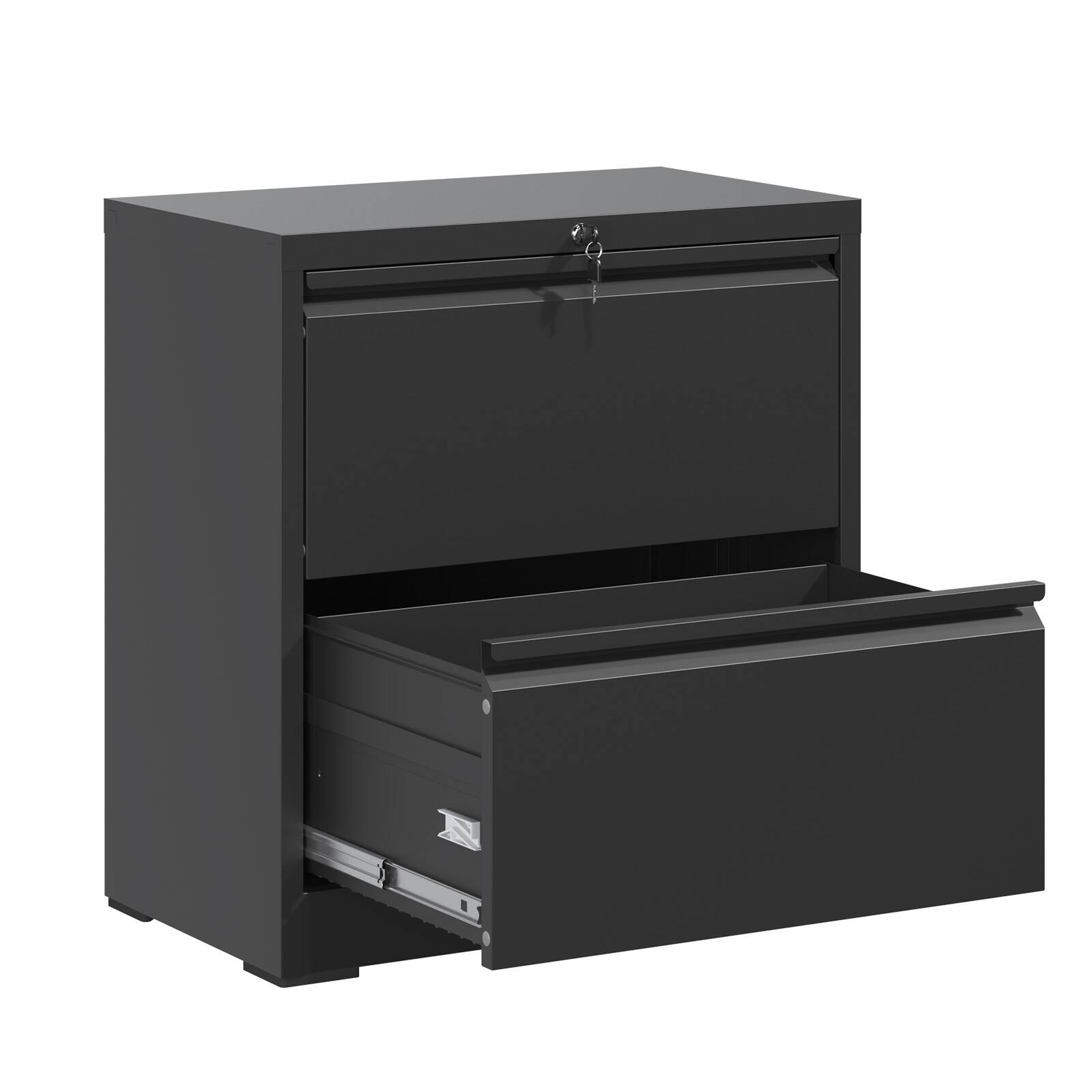 Left. GOODSILO - 2-Drawer Lateral File Cabinet with Lock, Metal Horizontal Filing Storage for Home and Office Organization - Black.
