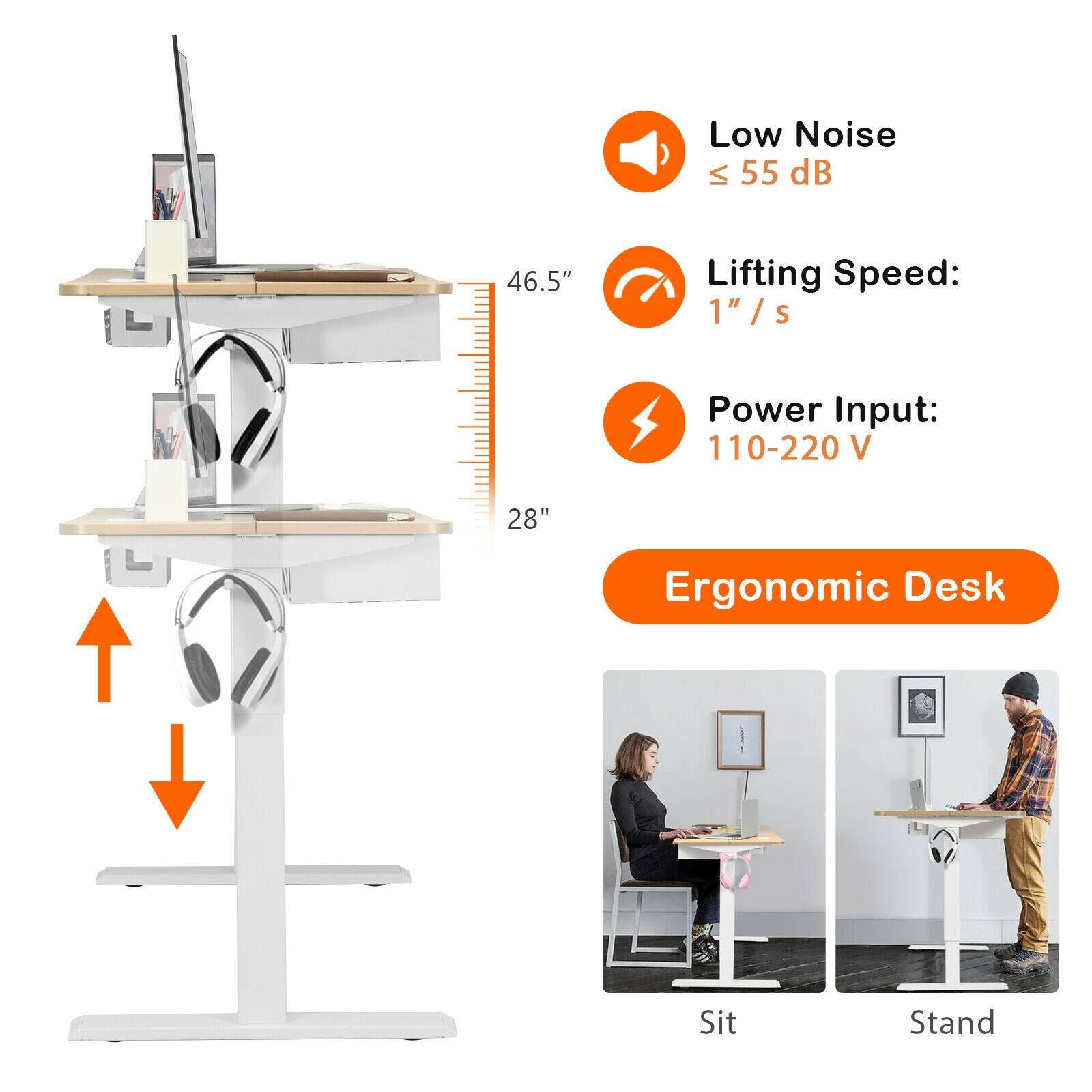 Low Noise ≤ 55 dB, Lifting Speed: 1" / s, Power Input: 110-220 V, 46.5", 28", Ergonomic Desk, Sit, Stand