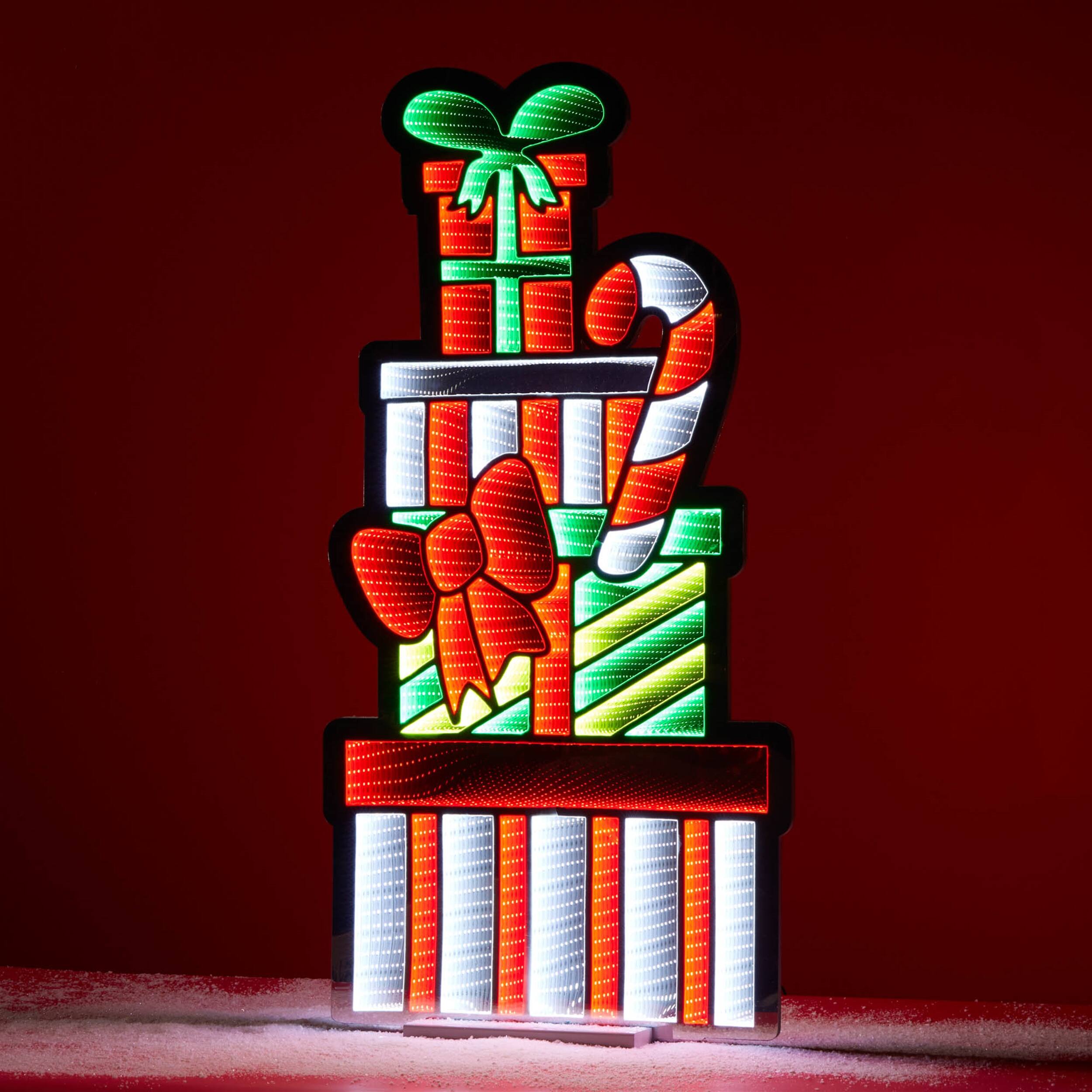 Angle. BreeBe - Package Stack and Candy Cane Ekkolight 47"H - Red, White, Green.