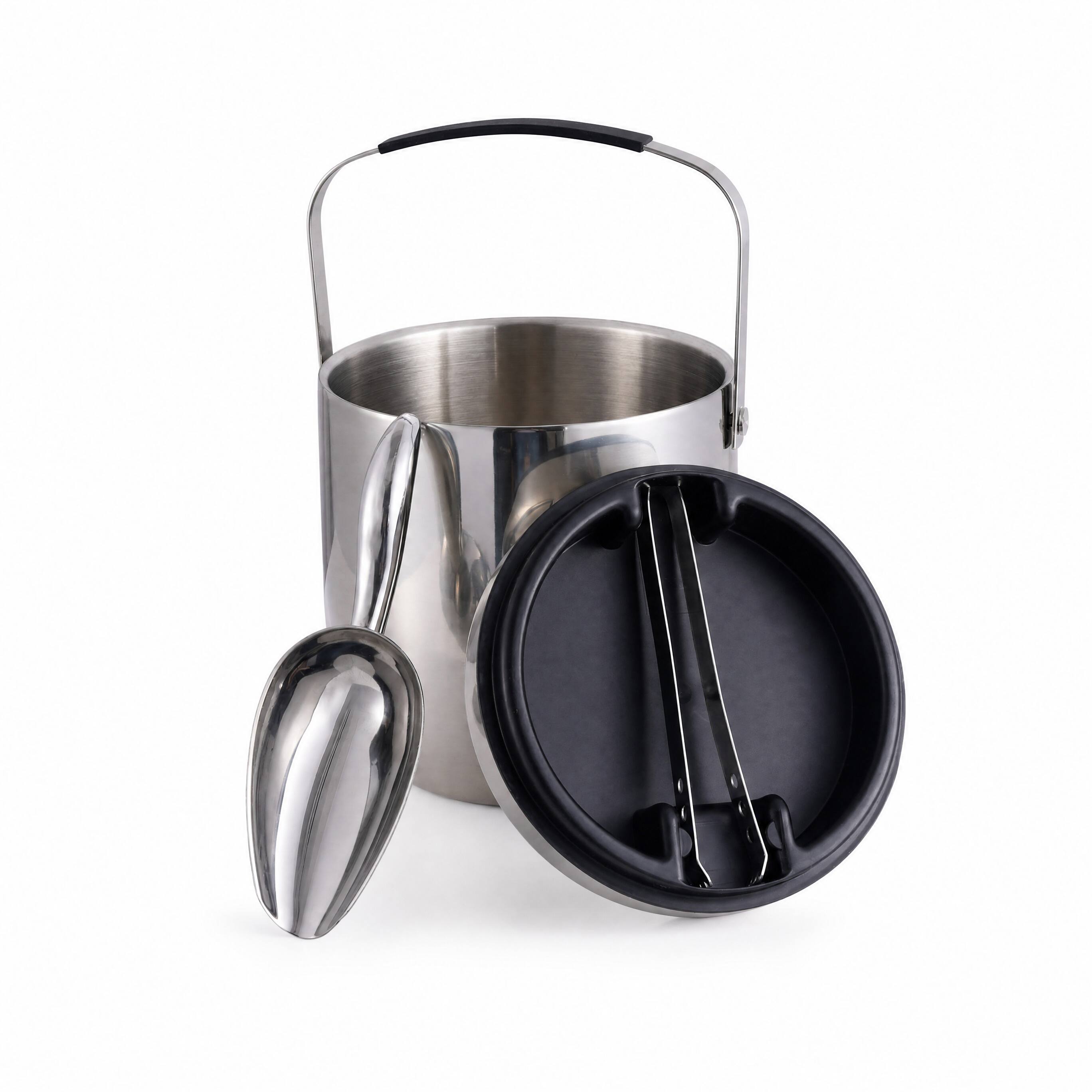 Alt View 3. Malletson - 3L Double-Wall Insulated Stainless Steel Ice Bucket with Lid & Tongs – 20-Hour Cold Retention - Sliver.