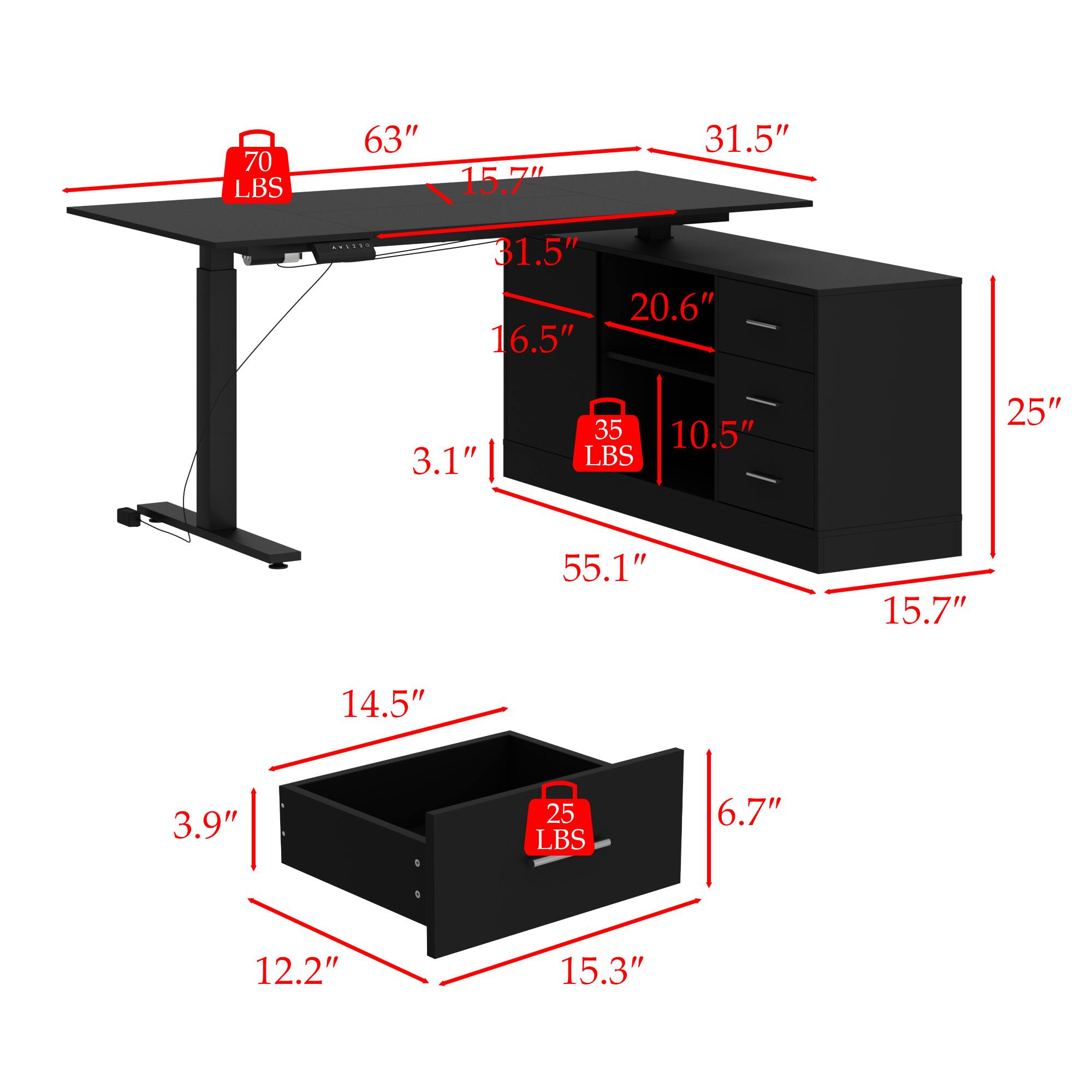 70 LBS 63" 15.7" 31.5" 31.5" 16.5" 20.6" 3.1" 35 LBS 10.5" 25" 55.1" 15.7" 14.5" 3.9" 25 LBS 6.7" 12.2" 15.3"