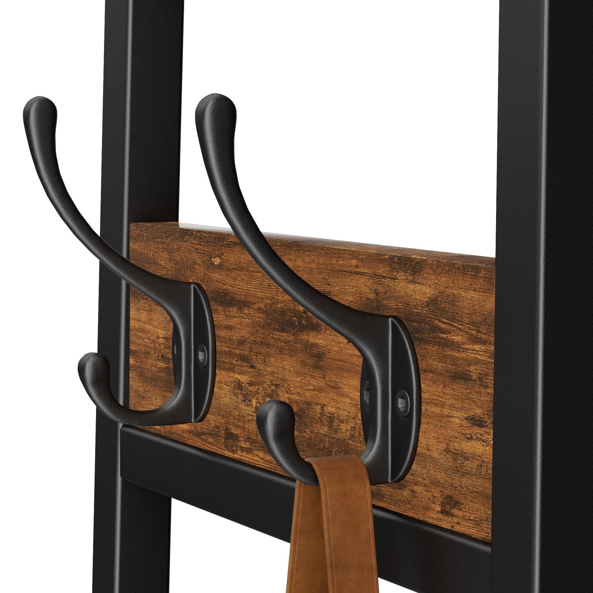 Left. HM 1810 - Coat Rack Freestanding Stand With 3 Shelves And Hall Tree Free Standing Clothes Organizer Industrial Style... - Greige and Black 3 Shelves.