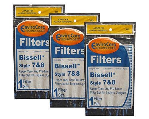 A MUST FOR ALLERGY SUFFERERS  
947  

EnviroCare TECHNOLOGIES Filters  
Designed for Bissell* Style 7&8  
Upper Tank and Pre-Motor Filter Set for Bagless Uprights  
1 Filter Set  

A MUST FOR ALLERGY SUFFERERS  
947  

EnviroCare TECHNOLOGIES Filters  
Designed for Bissell* Style 7&8  
Upper Tank and Pre-Motor Filter Set for Bagless Uprights  
1 Filter Set  

A MUST FOR ALLERGY SUFFERERS  
947  

EnviroCare TECHNOLOGIES Filters  
Designed for Bissell* Style 7&8  
Upper Tank and Pre-Motor Filter Set for Bagless Uprights  
1 Filter Set