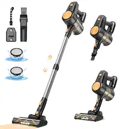 INSE - Upright Cordless Vacuum Cleaner, Powerful Stick Vacuum Cleaner With LED Lights, For Hardwood Floor Pet Hair - Gold