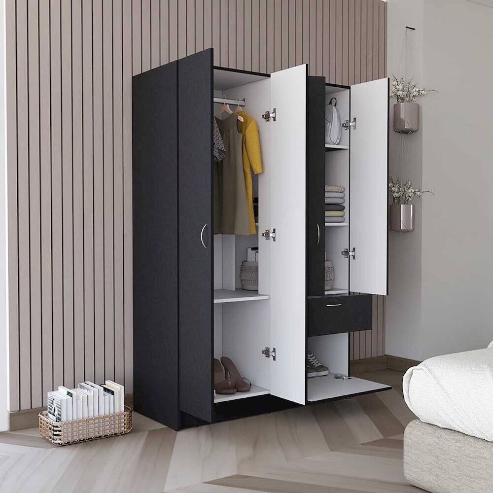 Alt View 3. TuHome - Vaupes Armoire Black / White MDF - Black.
