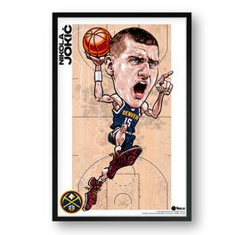 Sporticulture - Nikola Jokic Denver Nuggets Framed 27" x 39" Player Caricature Art - Multicolor