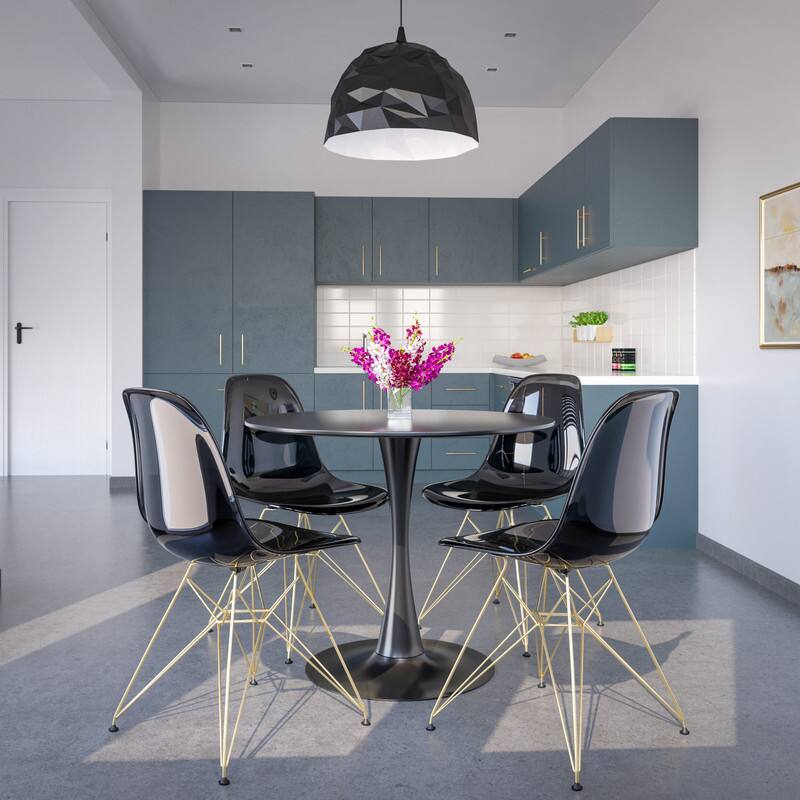 Angle. LeisureMod - Cresco 2-Pieces Acrylic Dining Chair with Curved Seat and Durable Gold Metal Legs - Transparent Black.