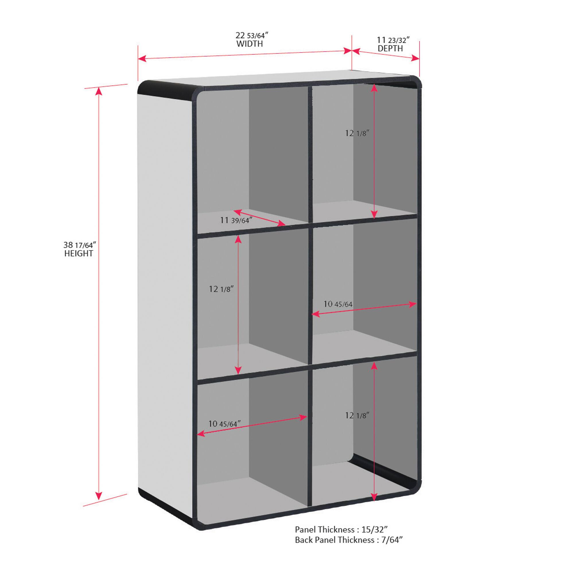 22 53/64" WIDTH  
11 23/32" DEPTH  
12 1/8"  
11 39/64"  
38 17/64" HEIGHT  
12 1/8"  
10 45/64"  
12 1/8"  

Panel Thickness: 15/32"  
Back Panel Thickness: 7/64"