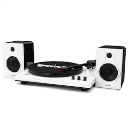 Gemini - 60W 3-Speed Belt-Drive Manual Suitcase Turntable, Bluetooth, External Speakers, 45 RPM, TT-900B - White