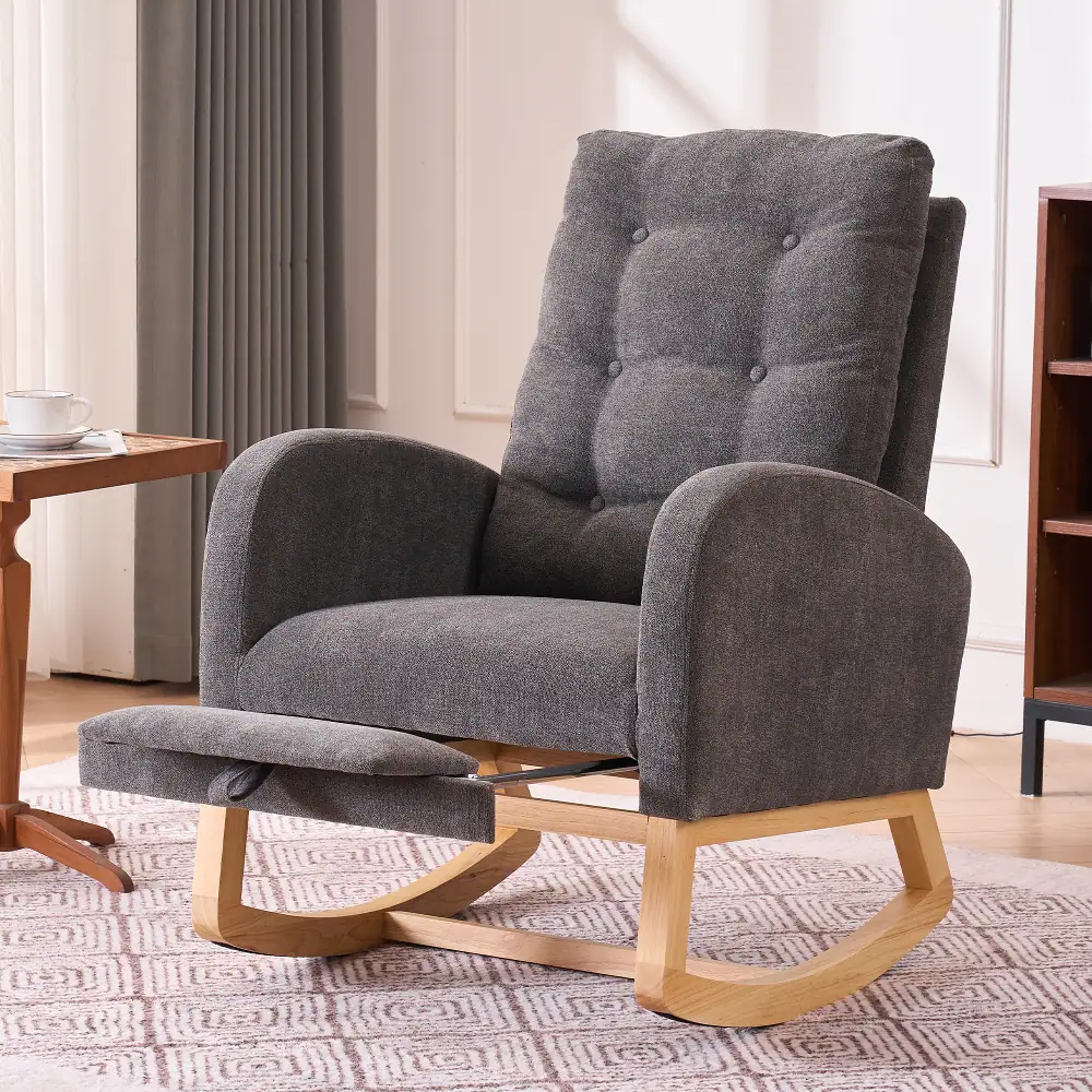 Alt View 6. Loheer - Loheer Gray Accent Rocking Chair High Back Nursery Rocker with Rubber Wood Base - Gray.