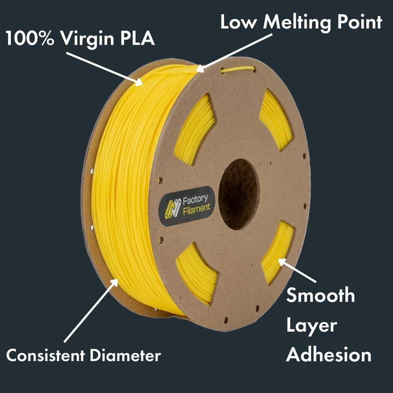 100% Virgin PLA  
Low Melting Point  
Consistent Diameter  
Smooth Layer Adhesion