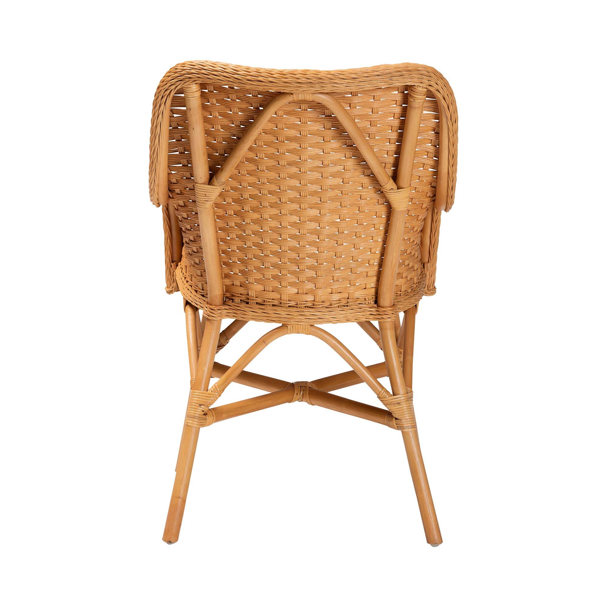 Back. bali & pari - Celsie Bohemian Rattan Dining Chair - Light Honey/White.