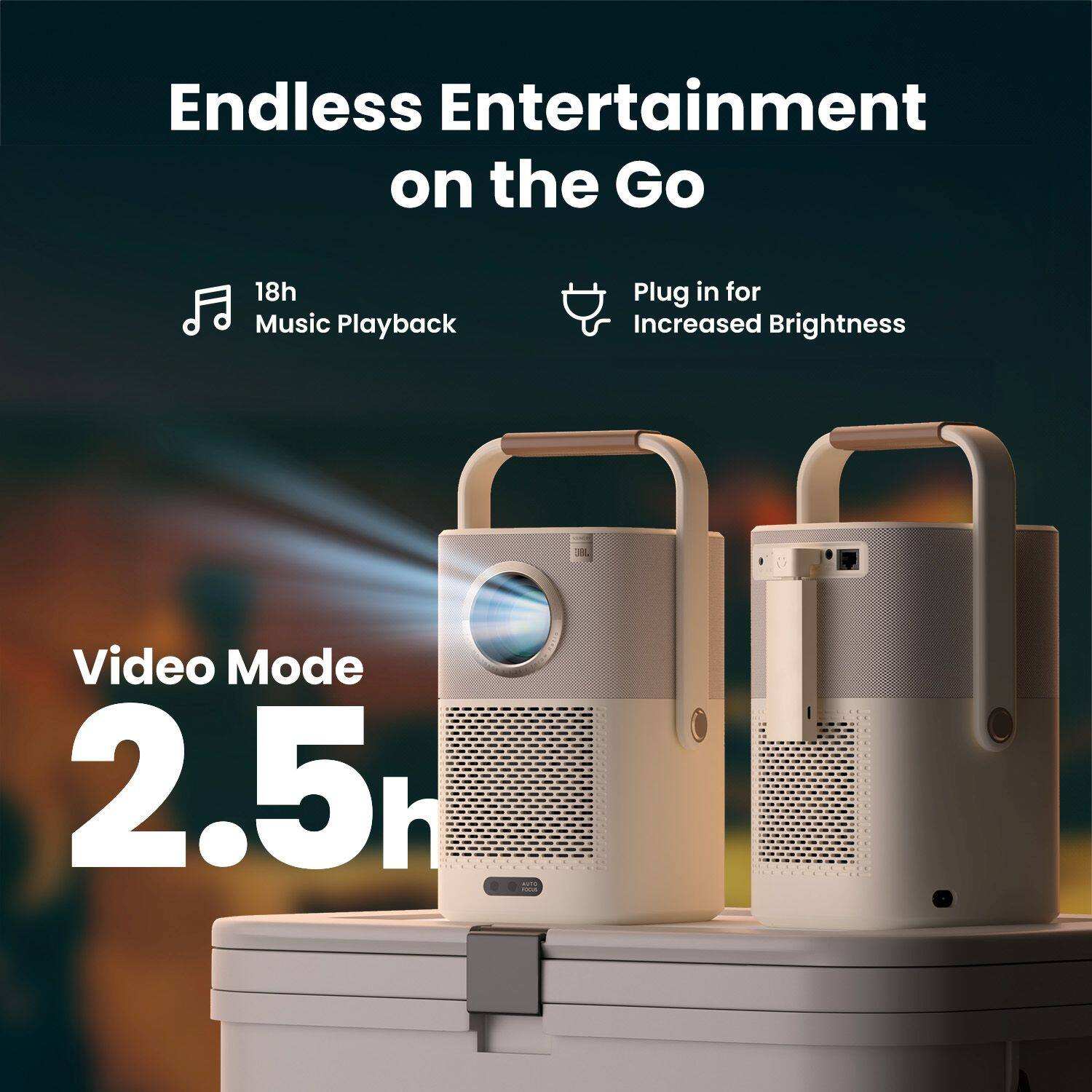 Endless Entertainment on the Go

18h Music Playback

Plug in for Increased Brightness

Video Mode 2.5h