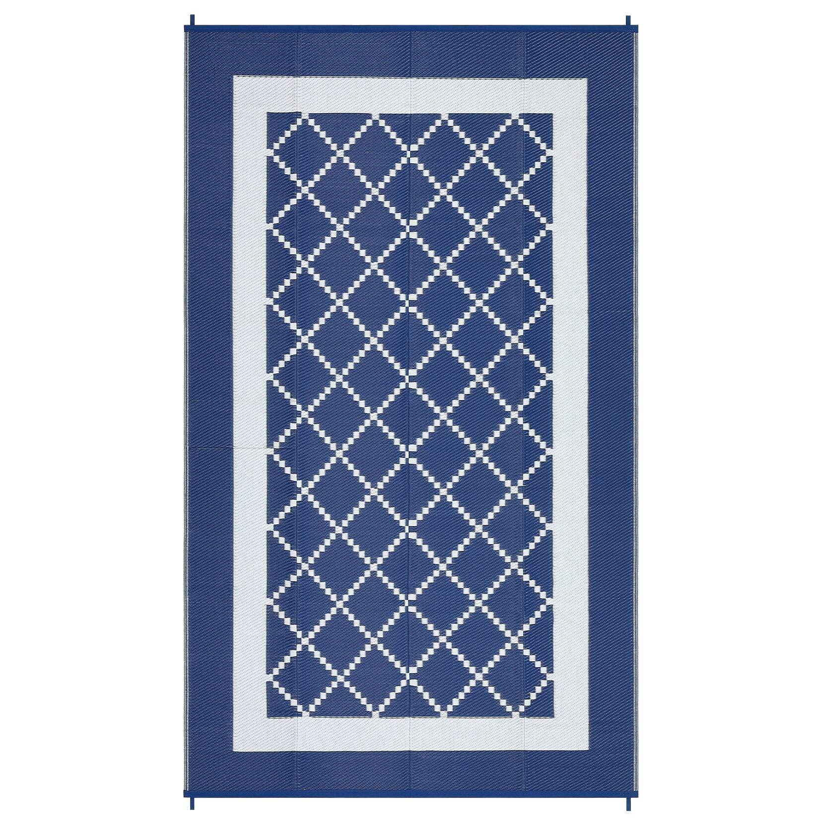 Front. GAOMON - Modern Outdoor Area Rug Stain Resistant Durable Edges UV Resistant Reversible Carpet for RV Trip Beach Vacation - Dark Blue White.