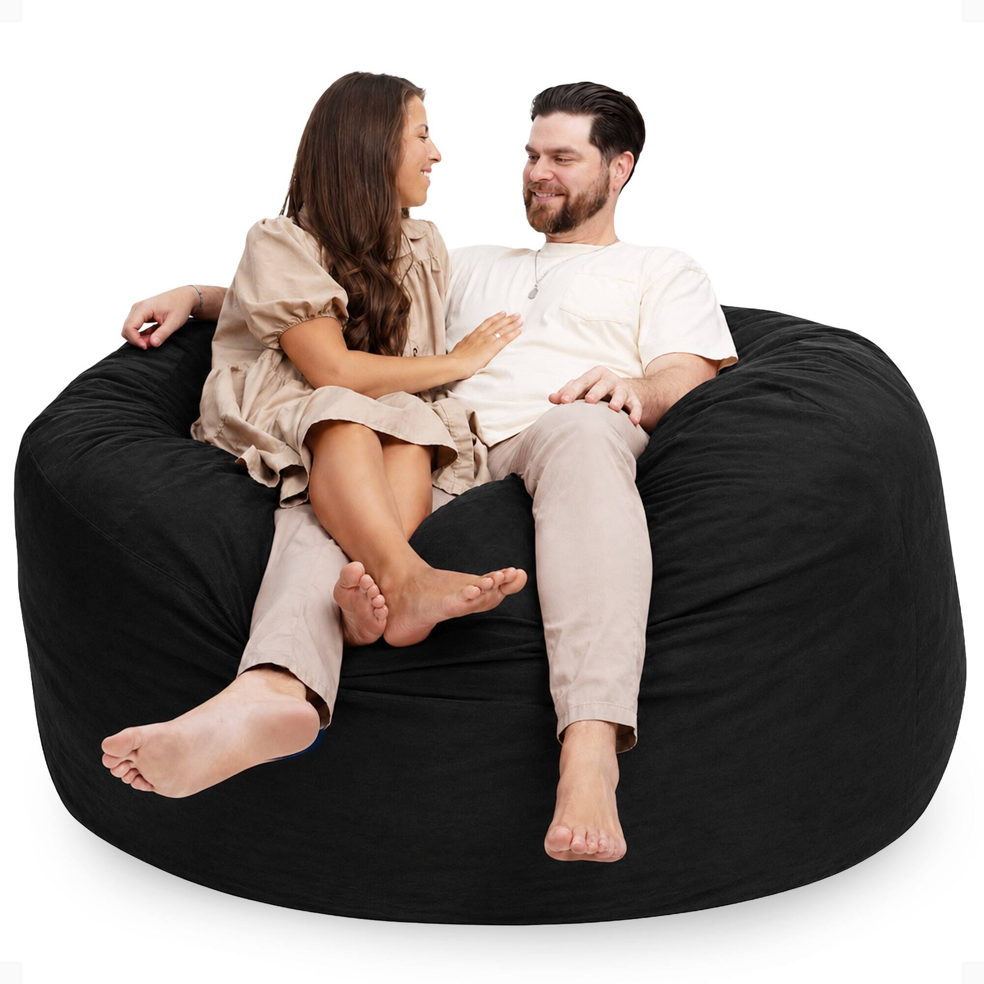 Front. Ultimate Sack - Ultimate Sack 6ft Bean Bag Chair, Oversized Indoor Comfy Lounger, Black Suede - Black.