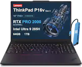 Lenovo - ThinkPad P16v Gen 3 16'' FHD+ Workstation Laptop - NVIDIA RTX PRO 2000 - Intel Core Ultra 9 285H - 64GB RAM - 1TB SSD - Black