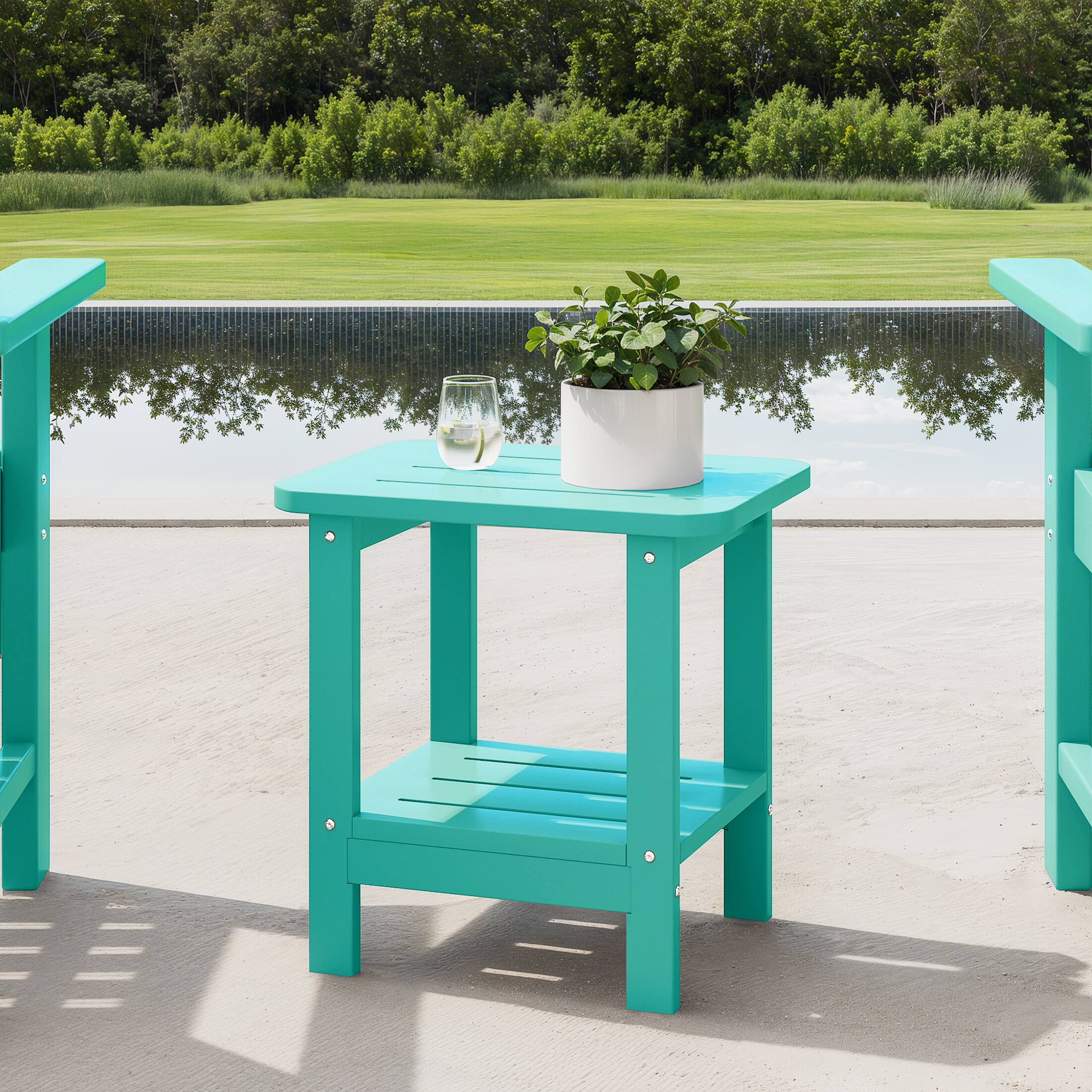 Angle. WestinTrends - WestinTrends Aruba 2-Tier Outdoor HDPE Modern Adirondack Square Patio Side Table - Turquoise.