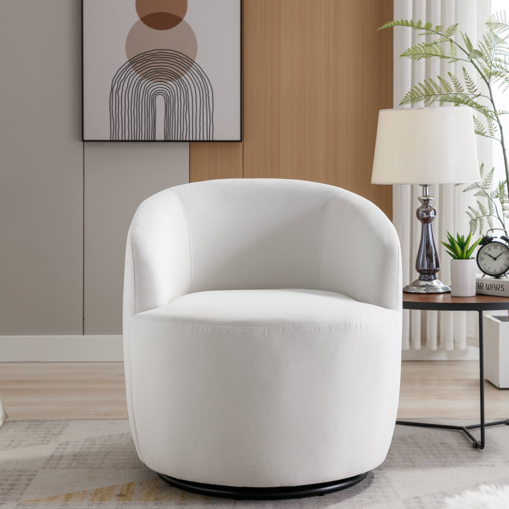 Alt View 8. GOODSILO - Contemporary Velvet Swivel Accent Armchair with Ergonomic Design and 360-Degree Rotation - White.
