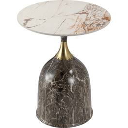 LeisureMod - Modern Bell-Shaped Steel Top Accent Table with Powder Coated Finish for Living Room or Office - Marbled Brown