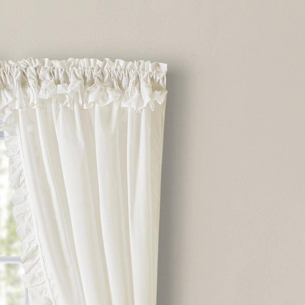 Angle. Ellis Curtain - Ellis Home Classic Narrow Ruffle 2-Piece Natural Color Rod Pocket Curtain Panel 80" X 30" - Ivory.