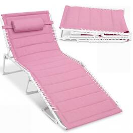 Best Choice Products - Extra Wide Padded Patio Chaise Lounge Chair, Portable Recliner w/ 8 Positions - Carnation/White