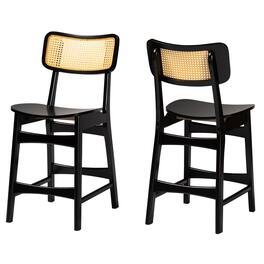 Baxton Studio - Tafari Mid-Century Modern Finished Wood and Rattan 2-Piece Counter Stool Set - Dark Brown/Light Brown