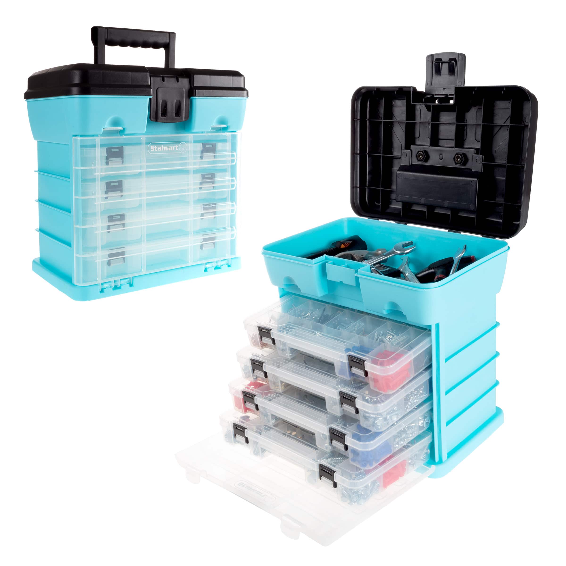 Stalwart - Small Part Organizer Tool Box - Light Blue and Black