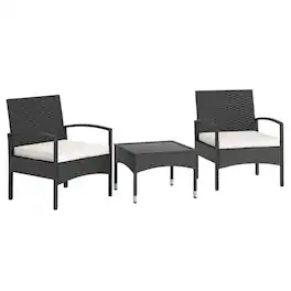 Boyel Living - Black 3Piece Patio Furniture Set Rattan Bistro Chairs with Table 30-in L x 24-in W x 23-in H - Blue