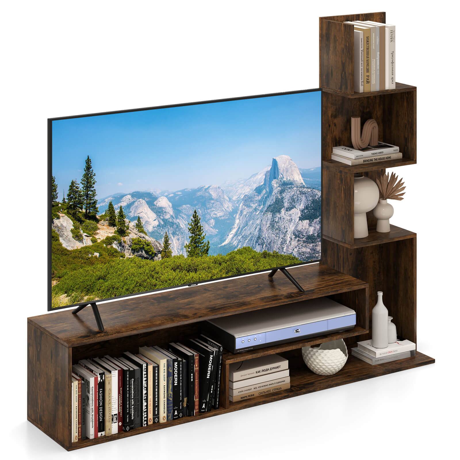 Costway - Cube TV Stand for TVs up to 50" Media Console Table with L-shaped Storage Shelves - Brown