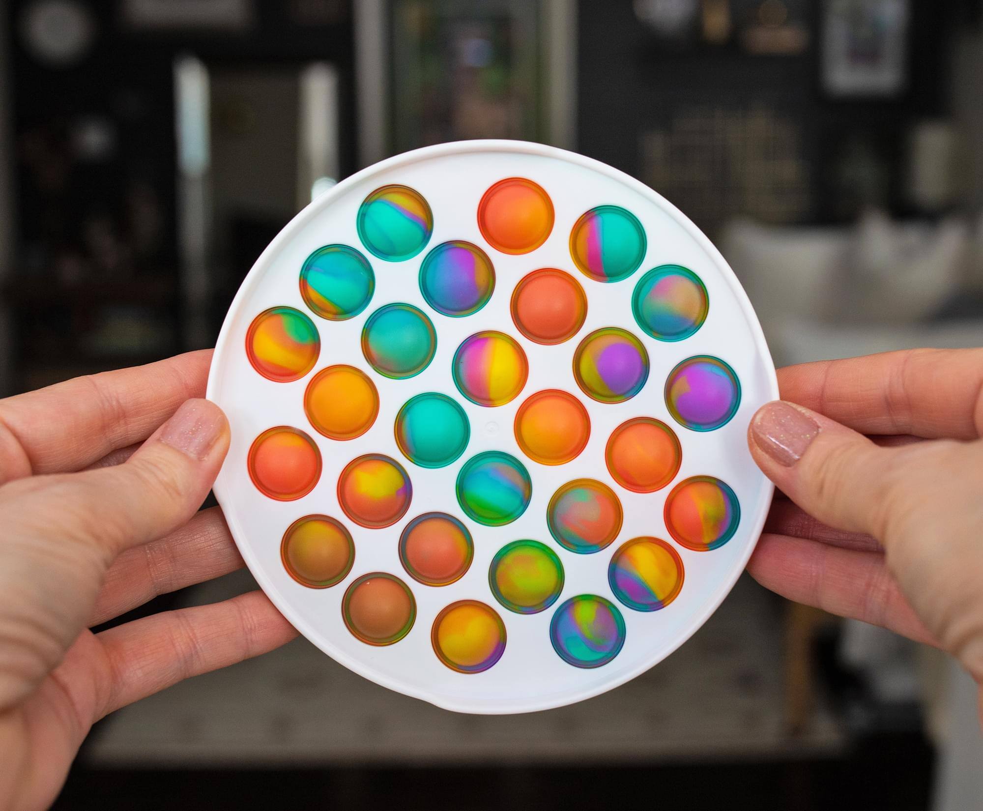 Alt View 3. Toynk - Pop Fidget Toy White Round 28-Button Silicone Bubble Popping Game - White.