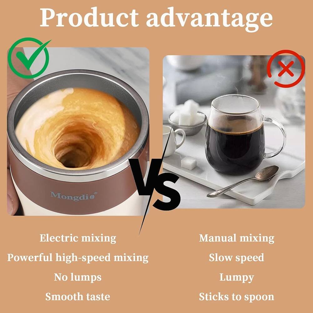 Product advantage

Electric mixing  
Powerful high-speed mixing  
No lumps  
Smooth taste

VS

Manual mixing  
Slow speed  
Lumpy  
Sticks to spoon
