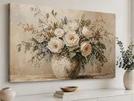 FC Design - Large Canvas 24x36" Ready-to-Hang 24x36" Antique Floral Vase Art Painting Home Wall Décor - MultiColor