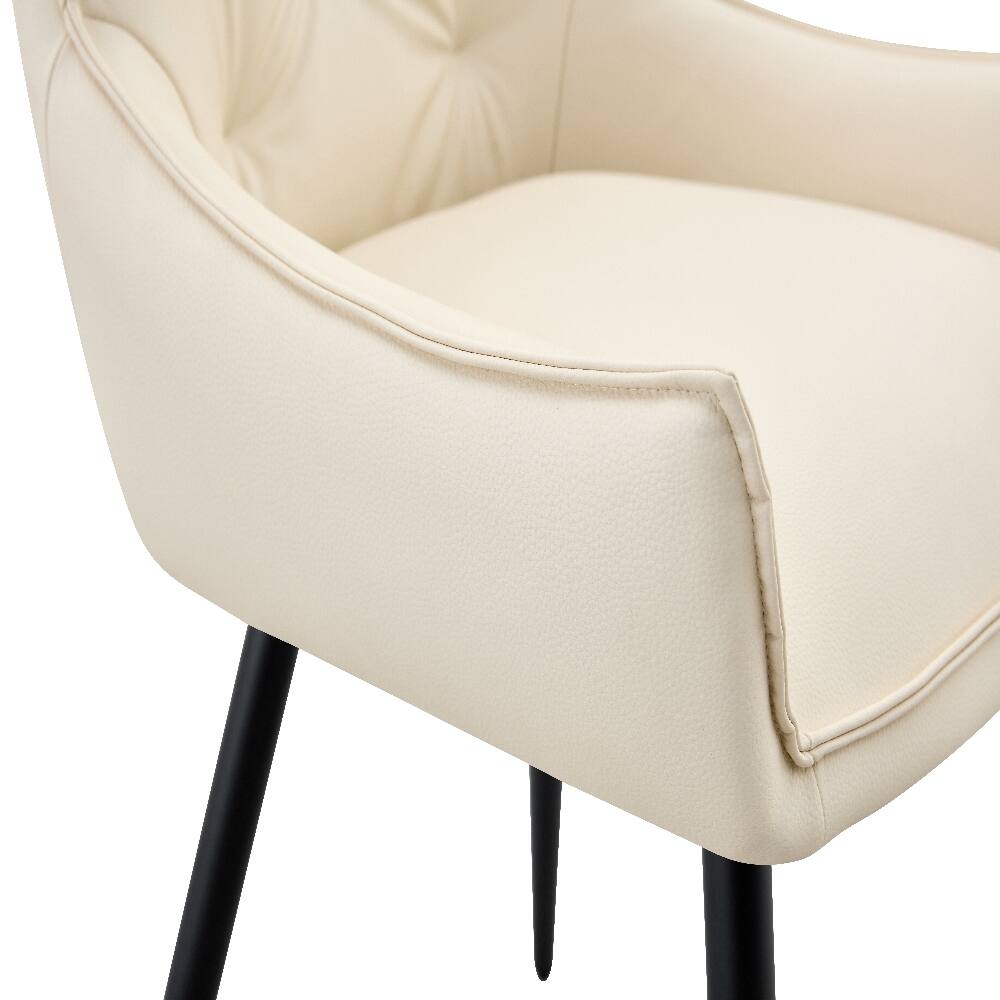 Alt View 6. Loheer - Loheer Faux Leather Dining Chairs Set of 2 Off White Modern Upholstered Kitchen Chairs with Black Iron Legs - Off White.
